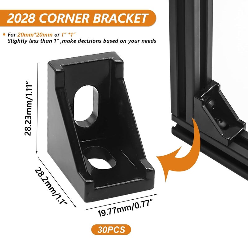 mankk 2020 Series T Slot Rail Aluminum Extrusion Profile Connectors,2028 Corner Bracket with T-Slot Sliding Nuts and M5 Hex Screw Bolt for Aluminum Rail Accessories (30 Set - Image 3